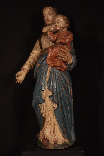 XVIe siècle et avant - Vierge à l’Enfant en bois sculpté et polychrome, Franche Comté fin XVIe