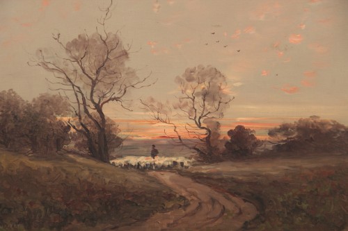 Paul-Louis MORIZET (1850-?) Berger et son troupeau de moutons - Tableaux et dessins Style 