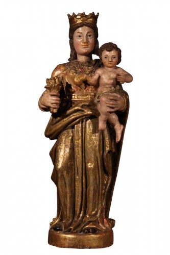 Vierge à l’Enfant, statue en noyer doré et polychromé - Espagne XVIIe siècle