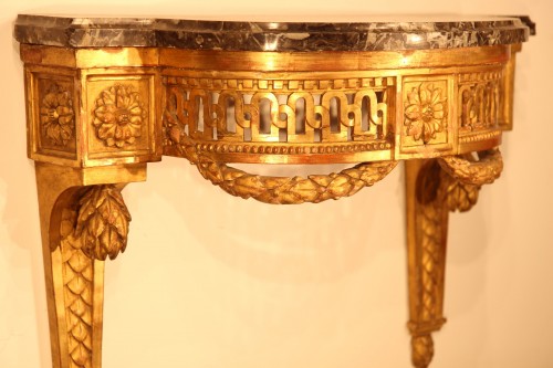 Furniture  - 19th C Small Louis XVI sconce console in carved and gilded wood.