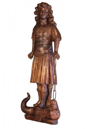 St George and the dragon Important carved wooden statue 17th century