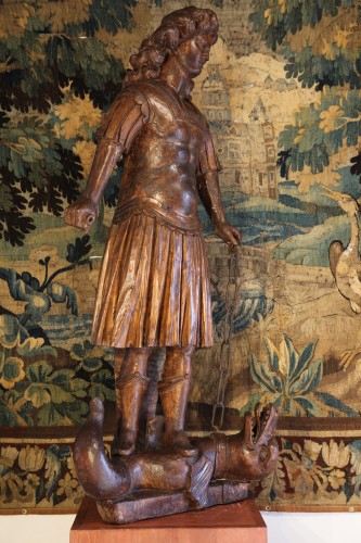 St George and the dragon Important carved wooden statue 17th century - 