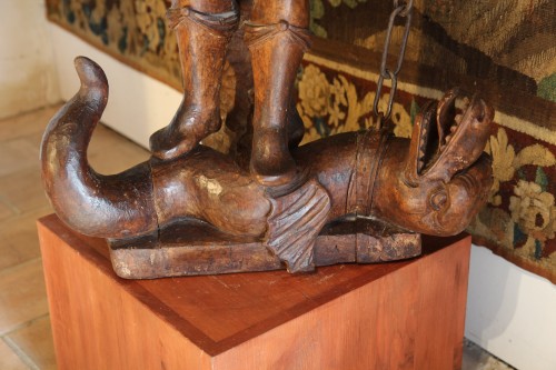 St George and the dragon Important carved wooden statue 17th century - 
