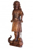 St Georges et le dragon Importante statue en bois sculpté 17e siècle