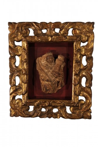 18th C Statuette in terracotta representing saint Barbe. Italian work.