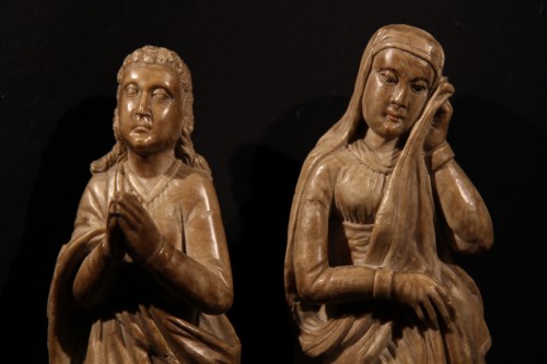 Andean alabaster Virgin and St John, lements of a Calvary - Religious Antiques Style 