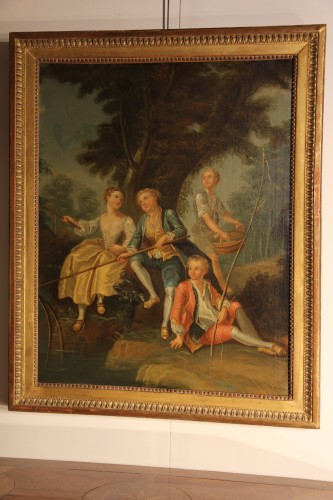 Ecole française du XVIIIe siècle, La partie de pêche - Tableaux et dessins Style 