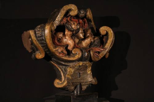 Religious Antiques  - Top of a processional stick in polychrome wood dated 1736.