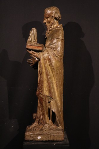 Sculpture  - St. Anthony the Hermit., 16th C Carved oak statue with traces of polychromy