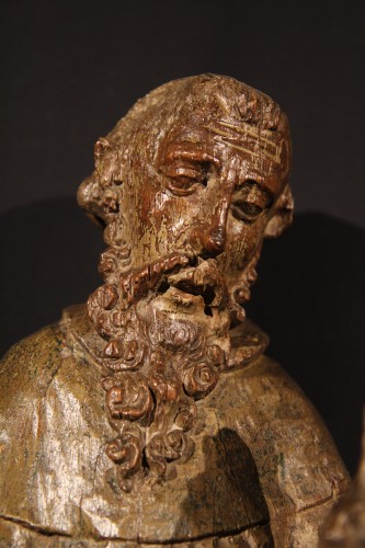  - St. Anthony the Hermit., 16th C Carved oak statue with traces of polychromy