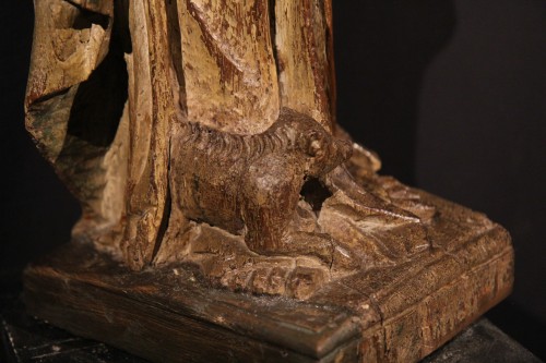Antiquités - St. Anthony the Hermit., 16th C Carved oak statue with traces of polychromy