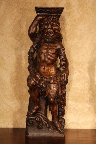 Sculpture Sculpture en Bois - Héraclès et Athéna, paire de cariatides en bois, Italie début XVIIe siècle