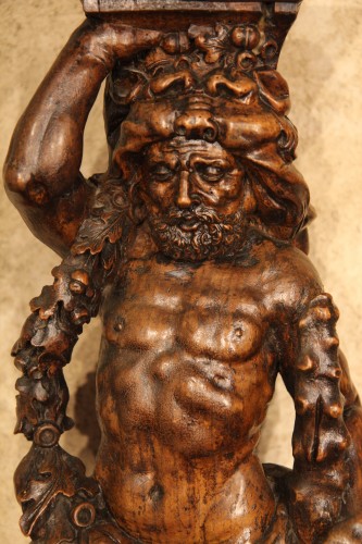 Héraclès et Athéna, paire de cariatides en bois, Italie début XVIIe siècle - Chatelan Antiquités