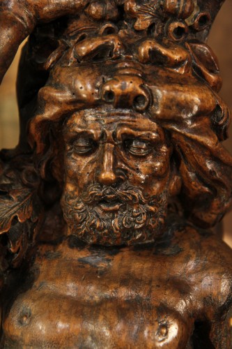Héraclès et Athéna, paire de cariatides en bois, Italie début XVIIe siècle - 