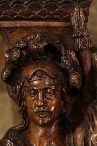  - Héraclès et Athéna, paire de cariatides en bois, Italie début XVIIe siècle