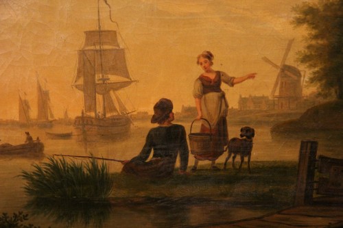 Tableaux et dessins Tableaux XIXe siècle - Scène pastorale en bord de mer, école hollandaise du 19e siècle