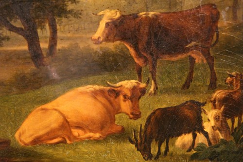 Scène pastorale en bord de mer, école hollandaise du 19e siècle - Chatelan Antiquités