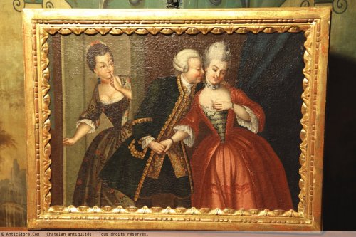 Oil on canvas 18th c french school indoor scene.   - Paintings & Drawings Style 