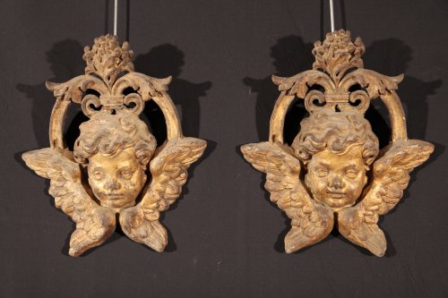 17th c pair of winged cherubs &#039; cast iron 