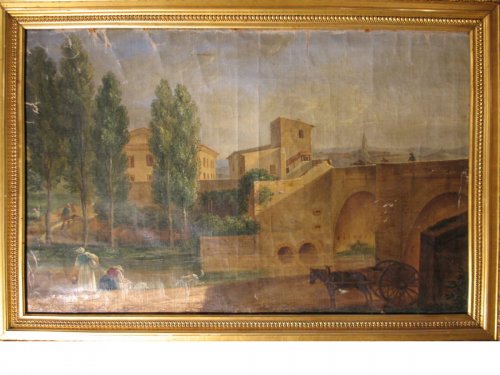 End of 18thC French school “Bridge over Arc river in Aix en Provence”.