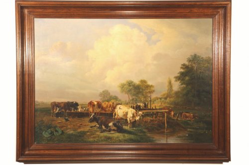 Dutch School. Pieter Gerardus Van OS (1776-1839). Watering herd of cows