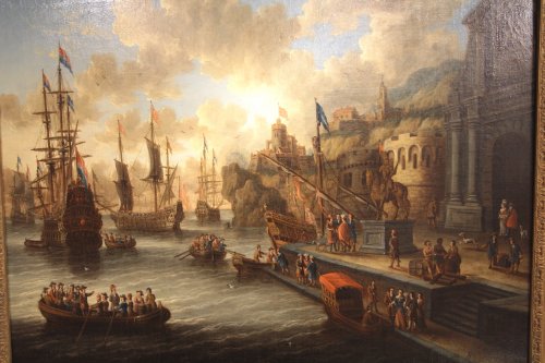 Dutch school Peter Van de Velde -  Port Scene, Imaginary Harbor - 