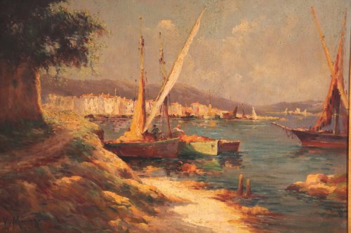 Port de pêche méditerranéen - Vincent MANAGO (1880-1936) - Tableaux et dessins Style 