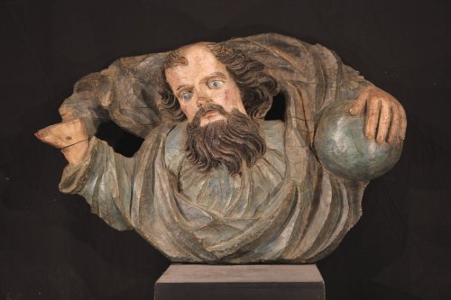 Sculpture Sculpture en Bois - Dieu le Père tenant le globe terrestre, élément de retable époque XVIIe