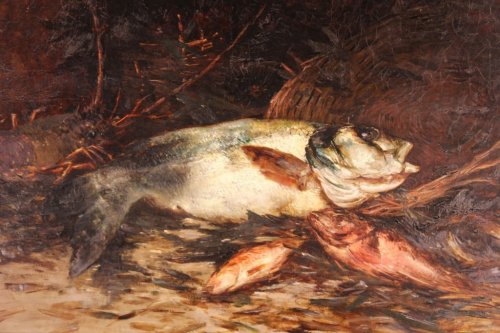 Nature morte aux poissons - Eugène-Benoît BAUDIN (1843-1907) - Tableaux et dessins Style 