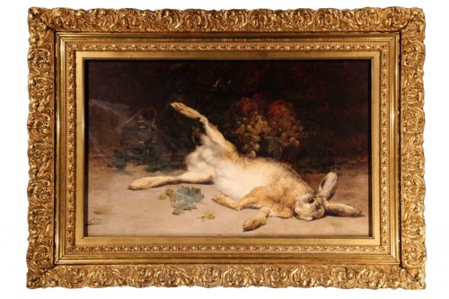 19thC still life Painting with a hare -  Eugène-Benoît BAUDIN (1843-1907)