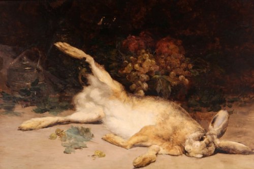 19thC still life Painting with a hare -  Eugène-Benoît BAUDIN (1843-1907) - Paintings & Drawings Style 