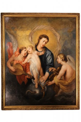 Virgin and Child with musician angels - 17th C French school.