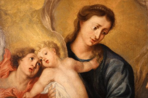 Paintings & Drawings  - Virgin and Child with musician angels - 17th C French school.