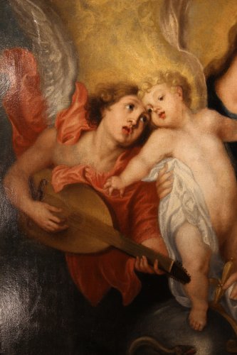 17th century - Virgin and Child with musician angels - 17th C French school.