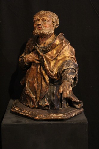 Sculpture Sculpture en Bois - St Pierre en buste, Bois polychrome et doré, Italie XVIIe