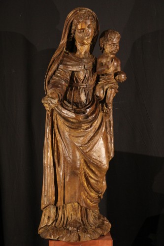 Sculpture Sculpture en Bois - Vierge à l’Enfant en aulne, avec traces de polychromie, époque fin XVIIe début XVIIIe
