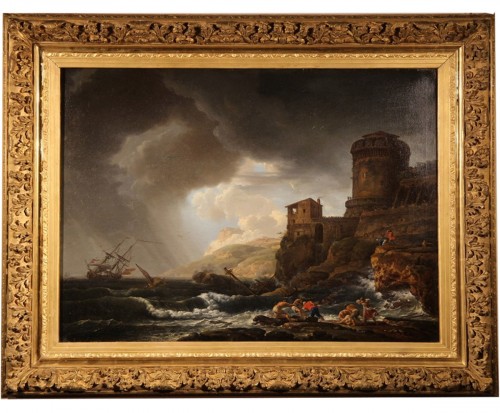 Boats in the storm - 18th C French School