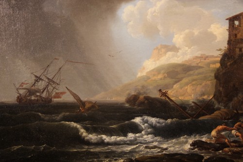 Boats in the storm - 18th C French School - 