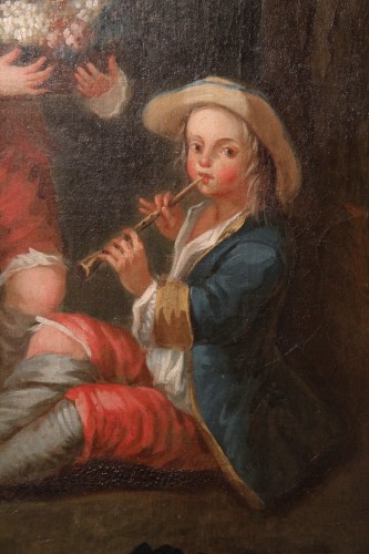 Paintings & Drawings  - Young musicians in a park - French School of the 18th century