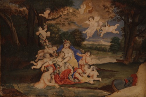 École française du XVIIIe siècle - Vénus, Adonis entourés d’Amours - Tableaux et dessins Style 