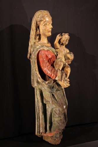 Sculpture  -  17th C Virgin and Child  with its original polychromy. From Occitania