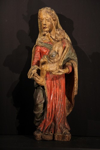 17th century -  17th C Virgin and Child  with its original polychromy. From Occitania