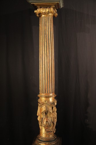 Colonne en bois doré et laqué, Italie époque XVIe siècle - 