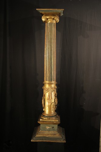 Antiquités - Colonne en bois doré et laqué, Italie époque XVIe siècle