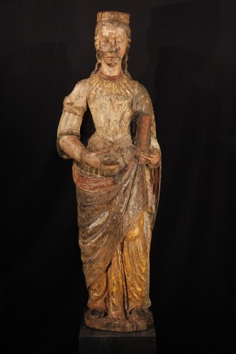 Ste Catherine of Alexandria. Early 16th C statue from France. - 