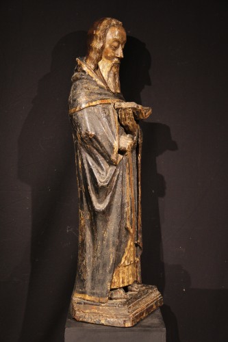 St Antoine le Grand en b doré et polychrome, époque gothique - Chatelan Antiquités