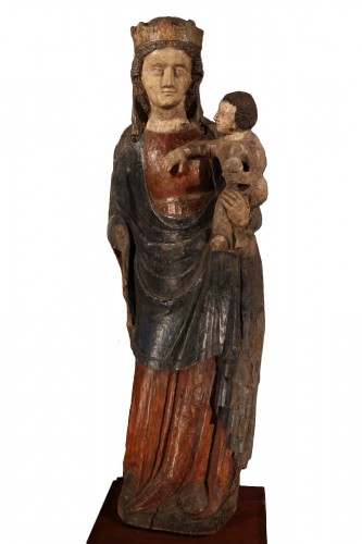 14thC Virgin and Child. Important sculpture in polychrome wood. From France