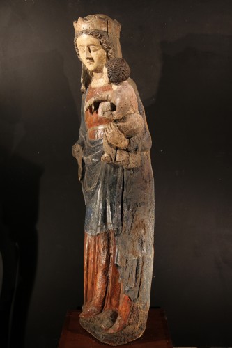 Sculpture  - 14thC Virgin and Child. Important sculpture in polychrome wood. From France