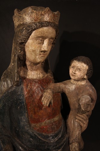 14thC Virgin and Child. Important sculpture in polychrome wood. From France - Middle age