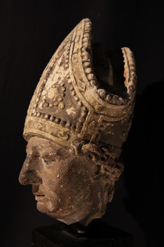 Sculpture  - Early 16th C bishop’s head in limestone . From Southern France (Languedoc).